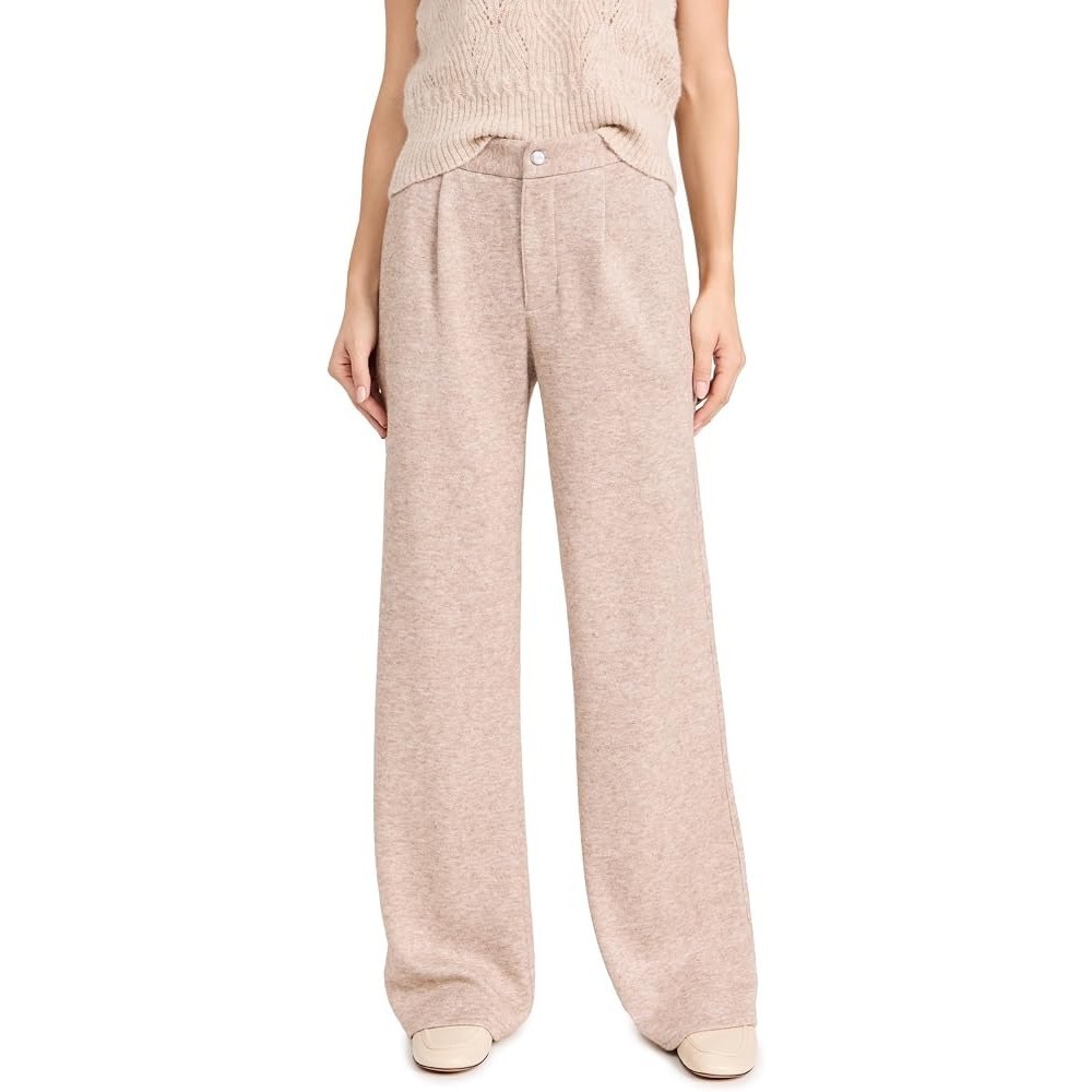 Paige Kara Trousers Tan Heathered Knit Wide Leg High Rise Pleated Rayon Blend 0